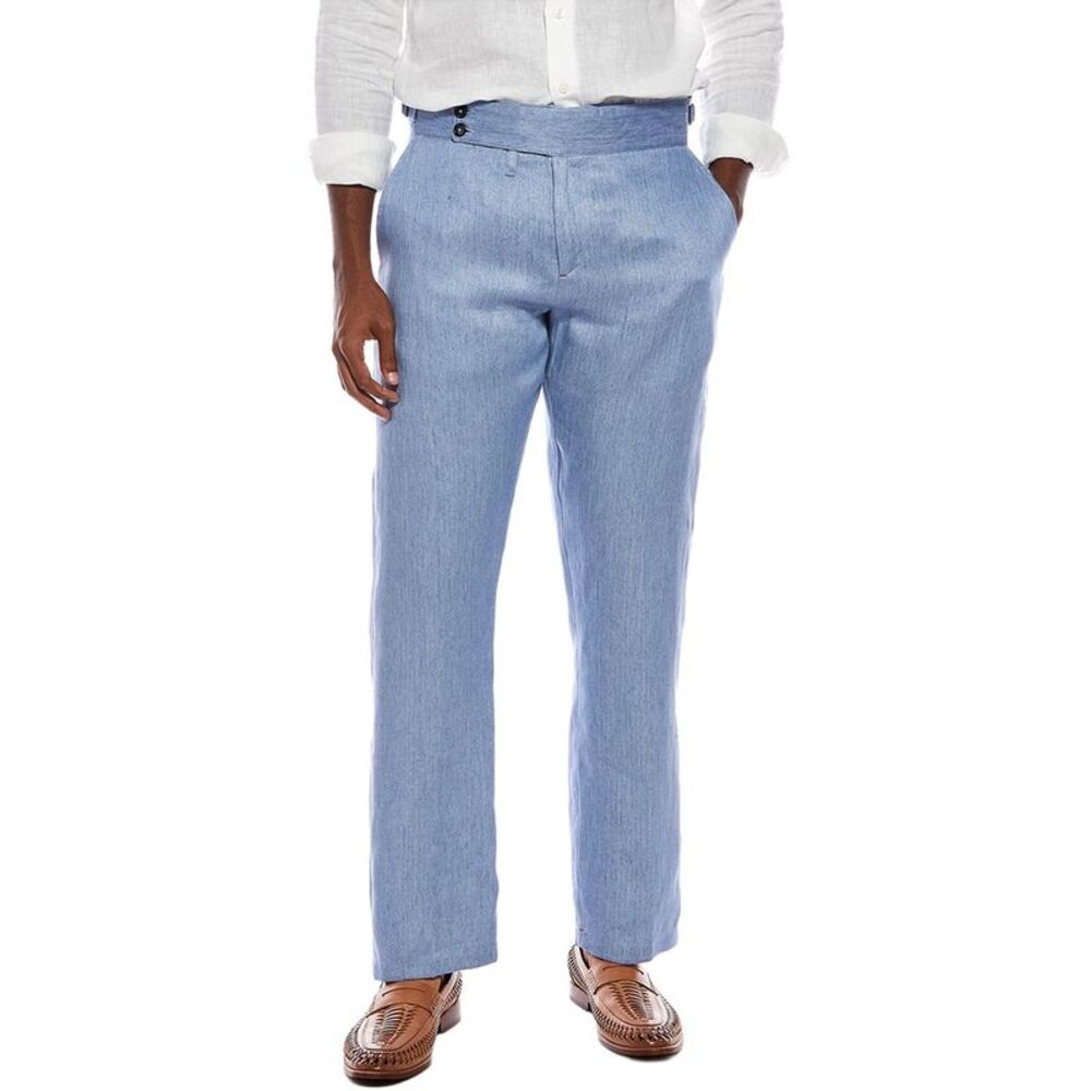 Isaia Mens  Linen Trouser, Blue